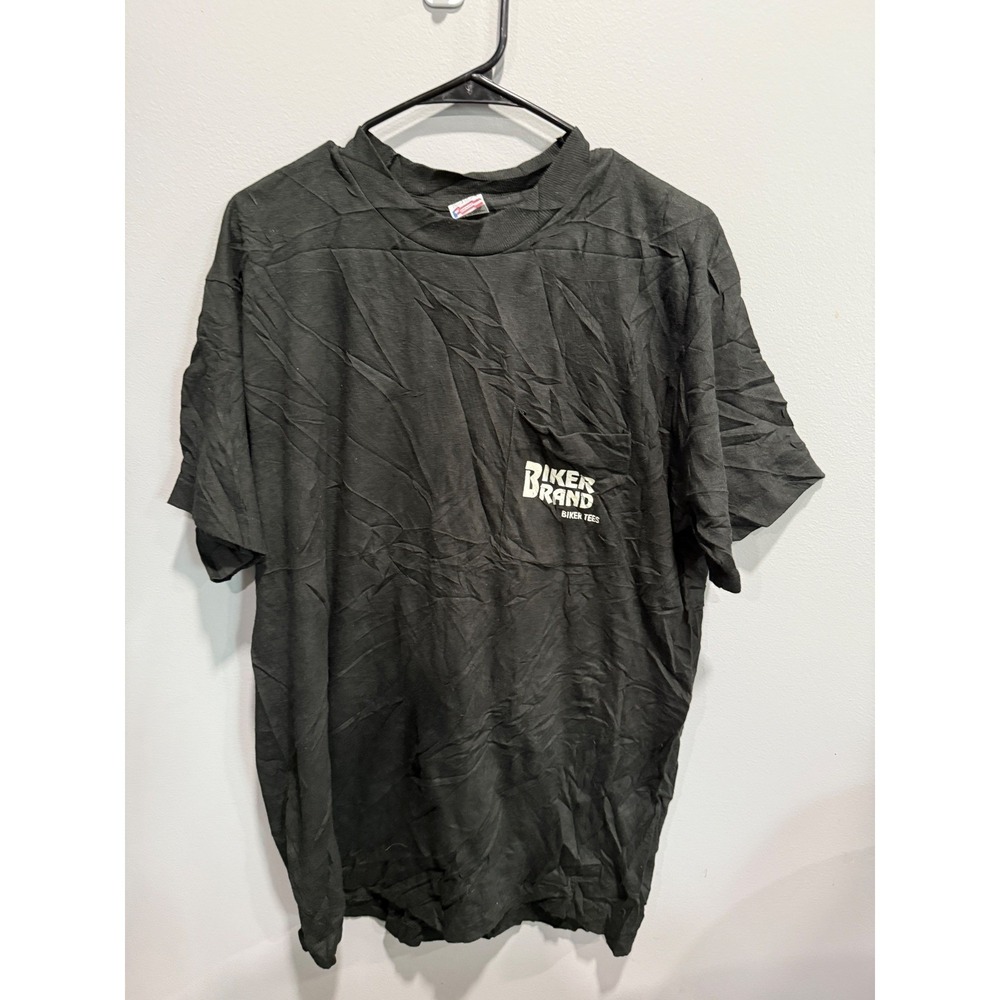 Vintage Biker Brand T Shirt Black Pocket Hogrood NC Graphic Tee‎ L
